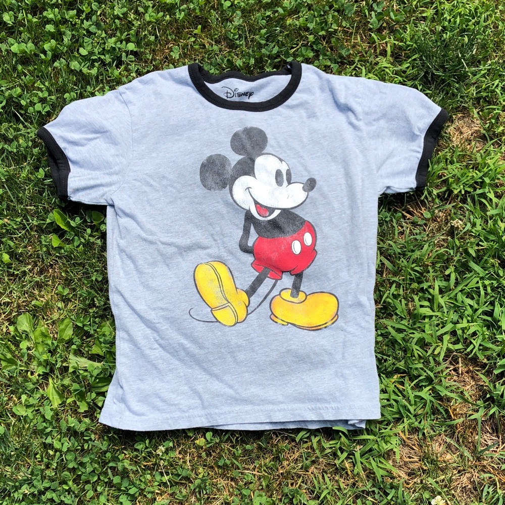 Disney Gray Ringer Tee with Mickey Mouse Graphic